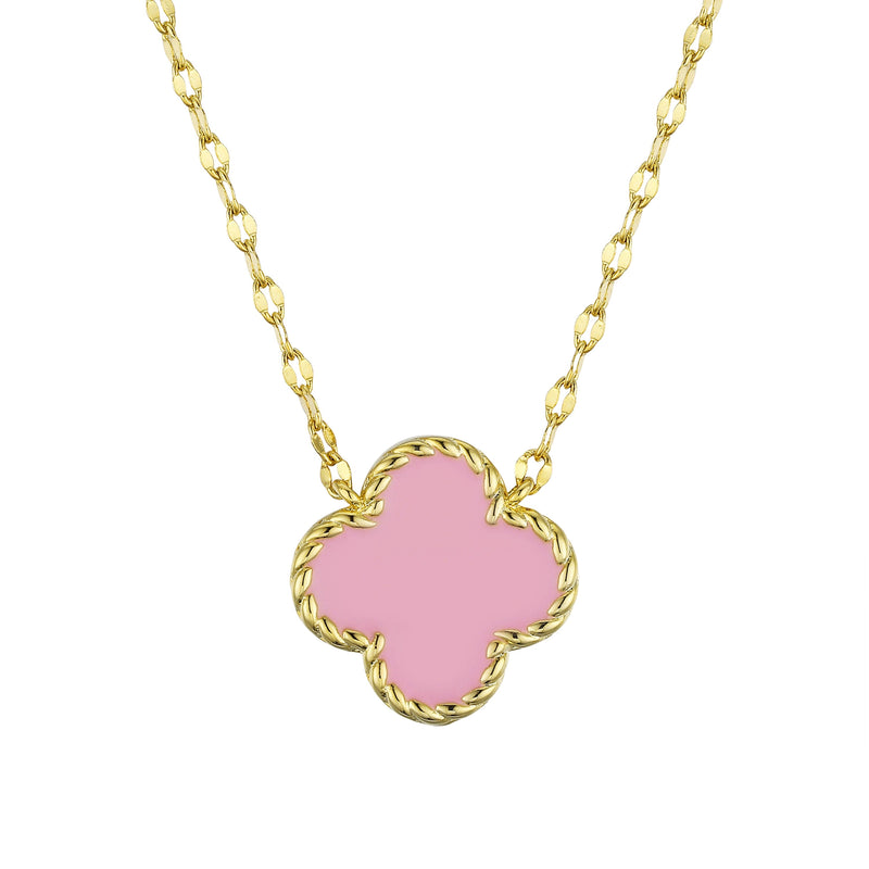 Four Pink Leaf Clover Necklace