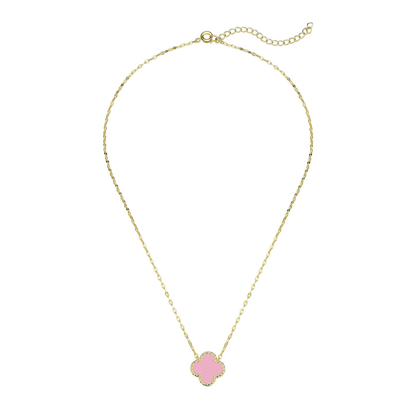 Four Pink Leaf Clover Necklace