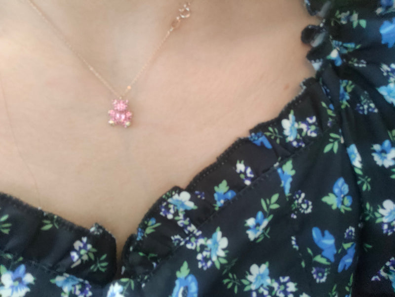 Pink Crystal Bear Necklace