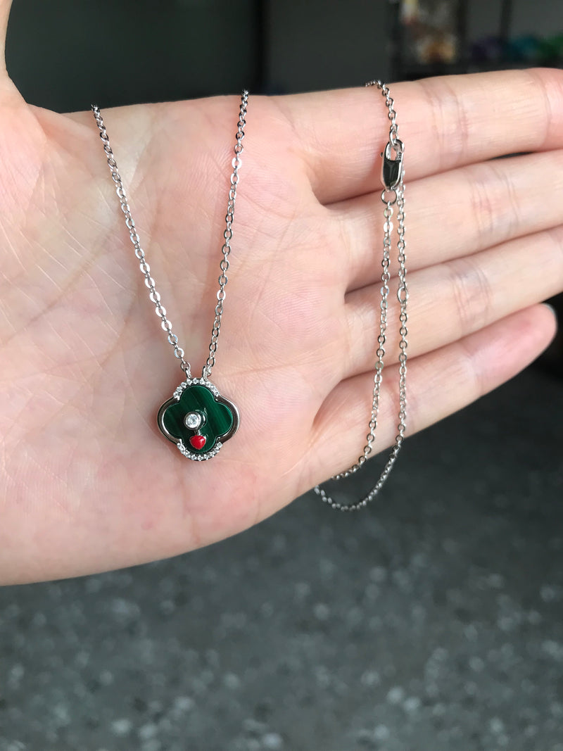 Malachite Heart Clover Necklace