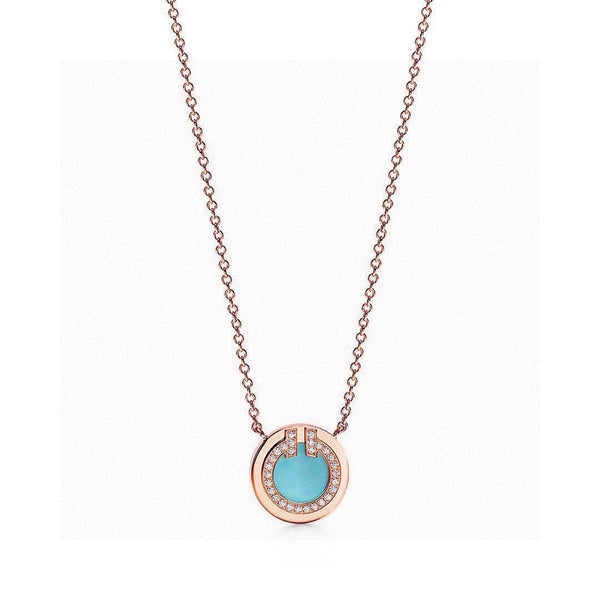 18K T Diamond & Turquoise Circle Pendant Necklace