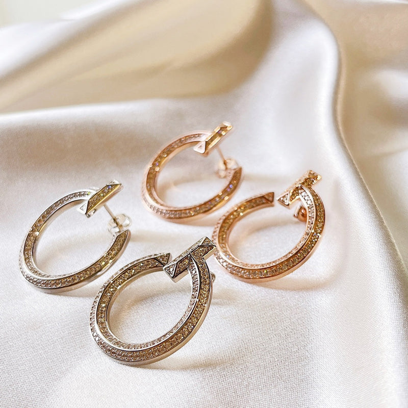 18K T T1 Open Hoop White Gold Earrings