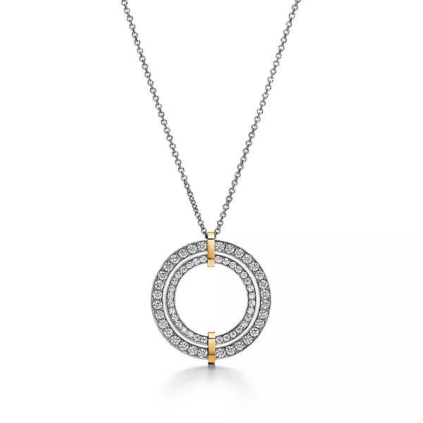 18K T Edge Circle Diamond Pendant Necklace
